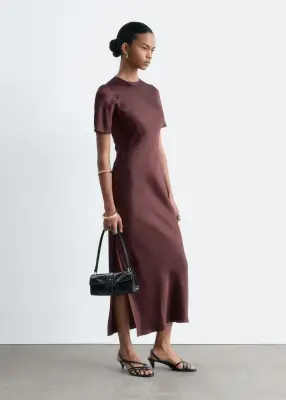 Robe longue à manches courtes - Marron foncé — photo 4