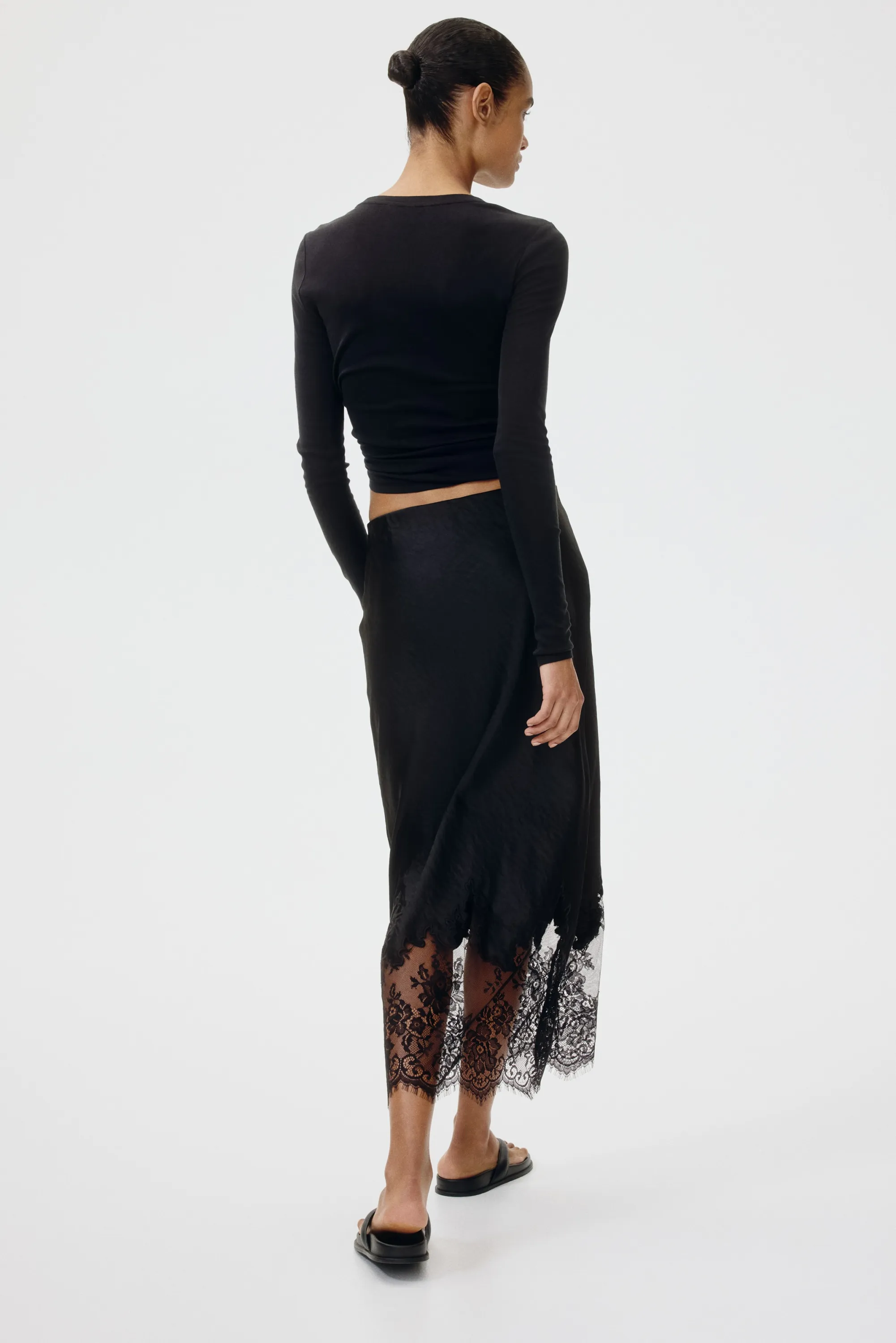 Jupe en satin avec dentelle - Noir
