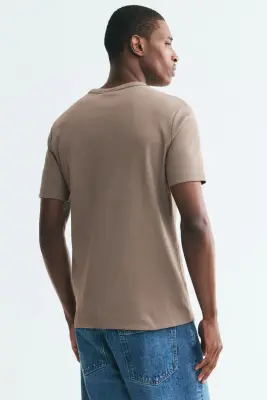 T-shirt côtelé Slim Fit - Taupe — photo 3