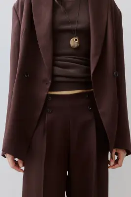 Pantalon barrel avec boutons - Marron foncé — photo 2