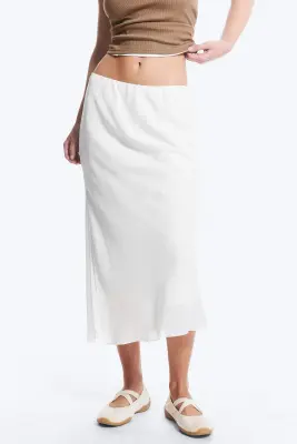 Jupe midi taille basse - Blanc — photo 1