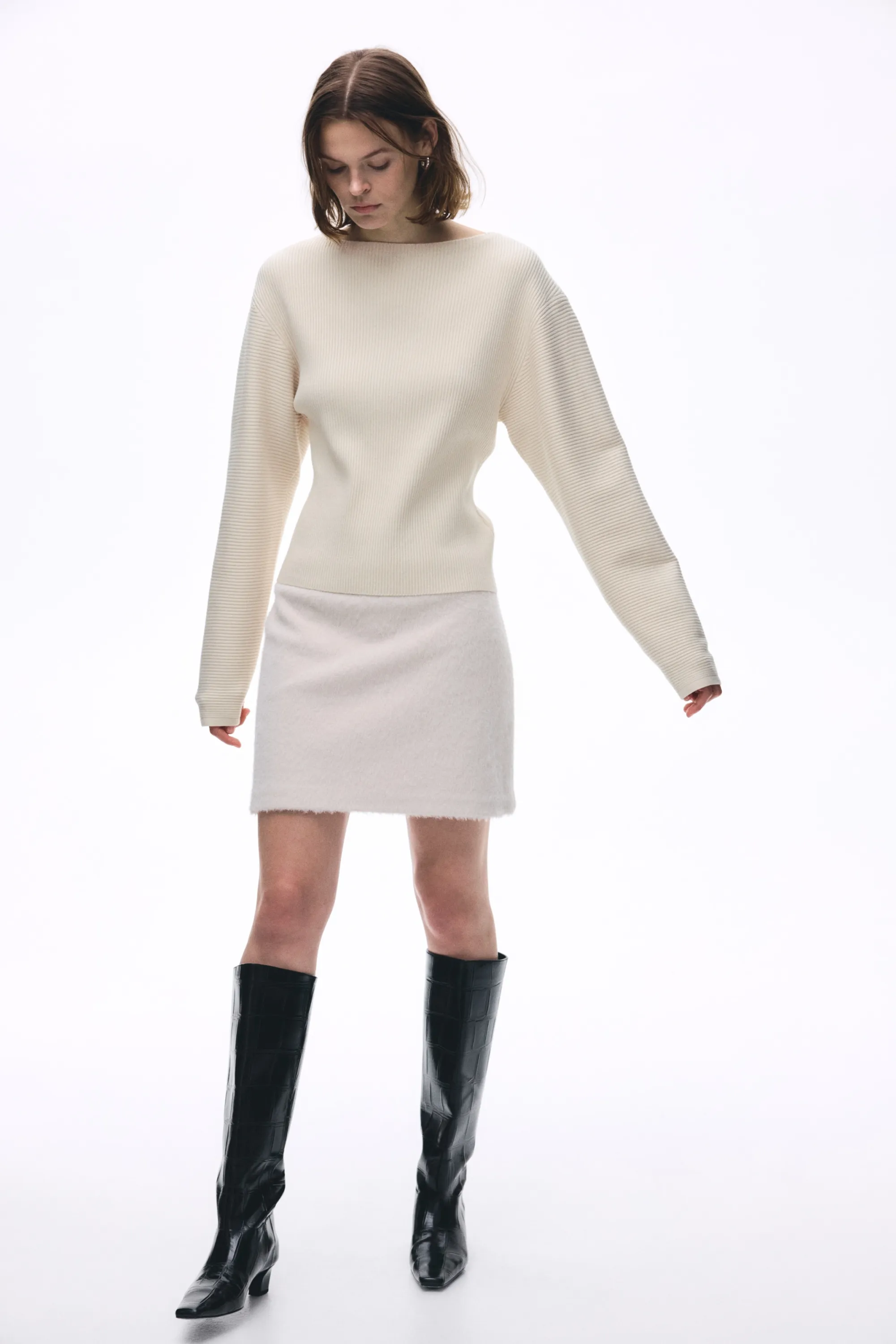 Top en maille côtelée - Beige clair