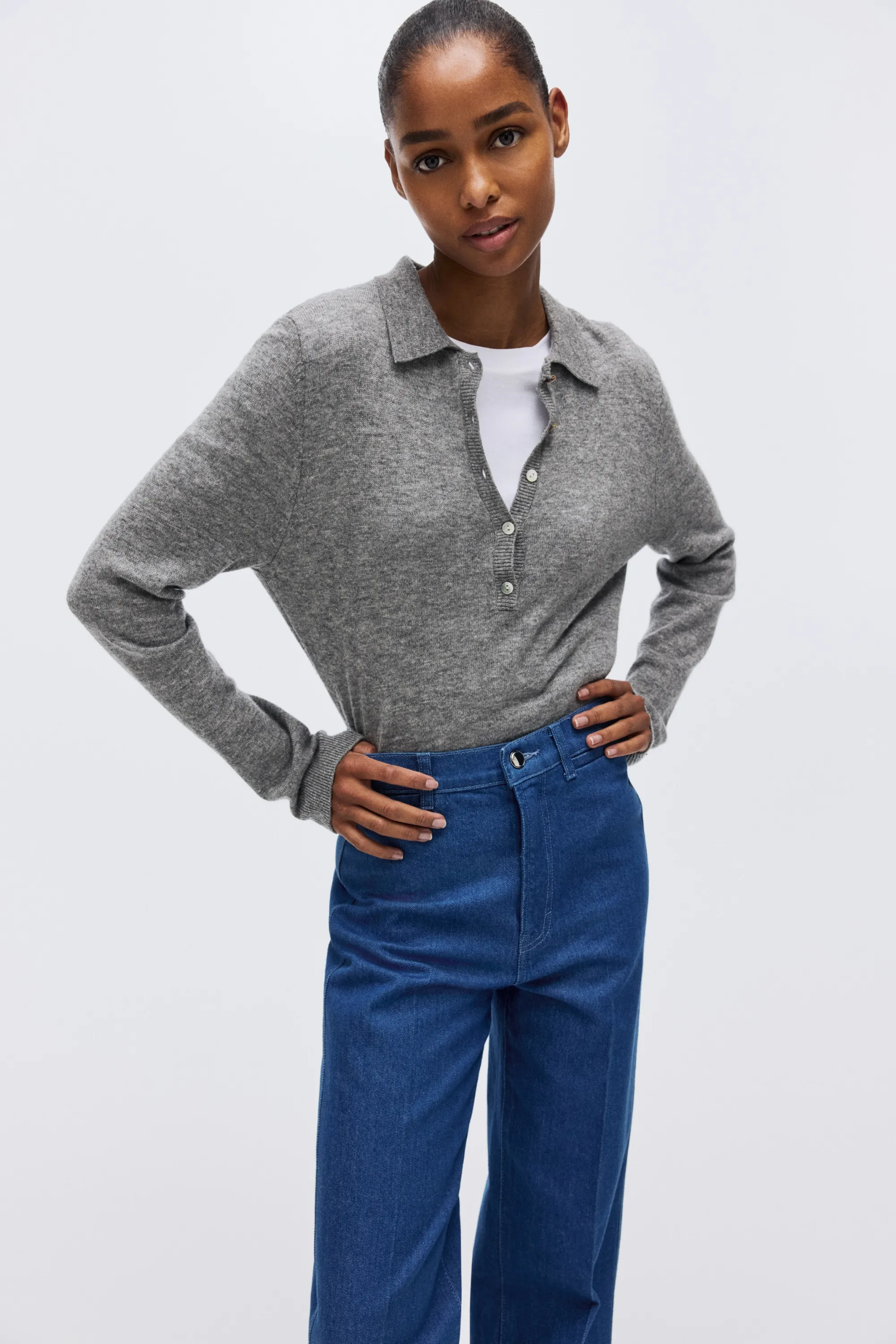 Straight High Jeans - Bleu denim