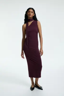 Robe asymétrique à effet drapé - Rouge prune — photo 1