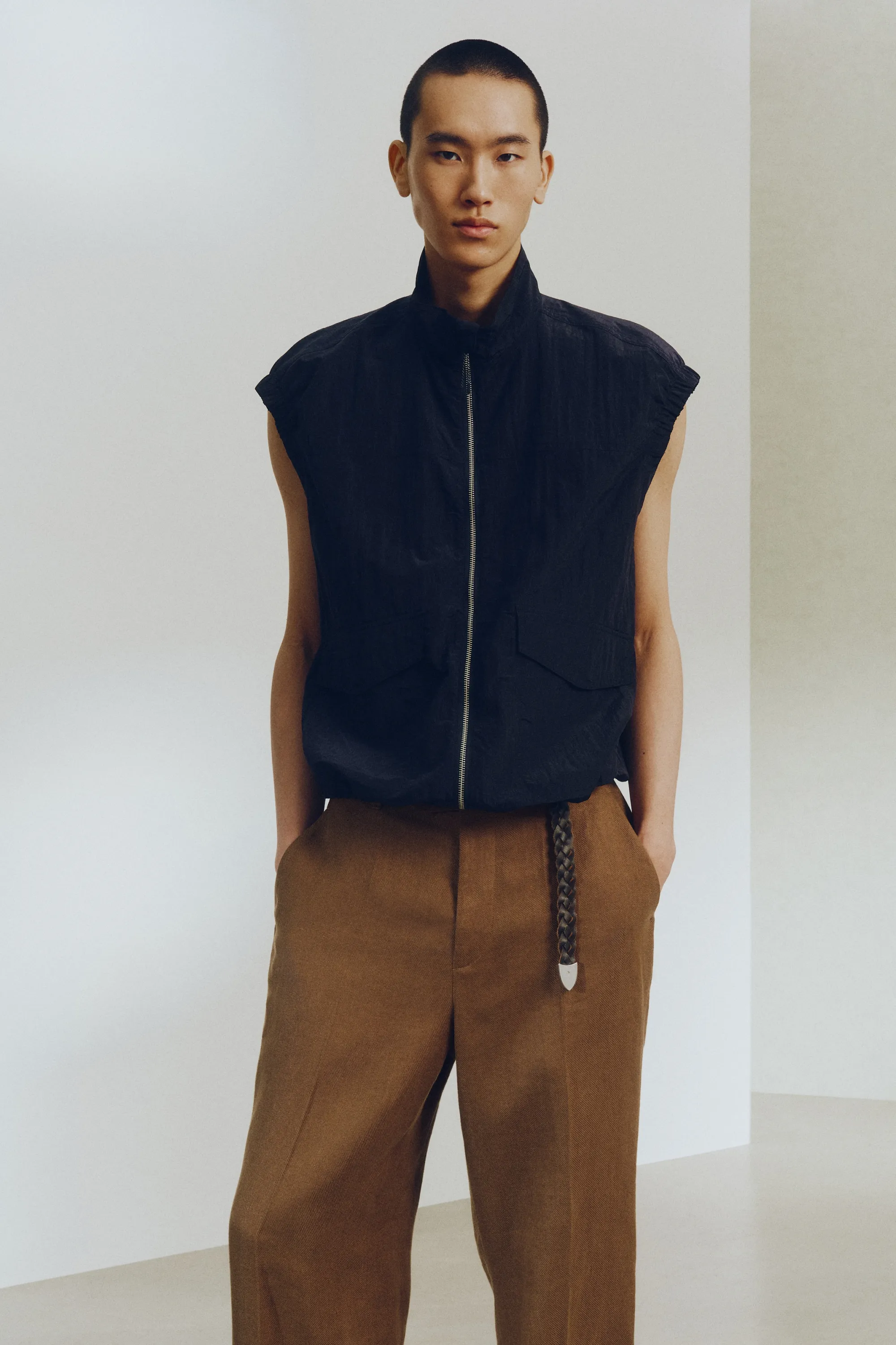 Pantalon Loose Fit en lin mélangé - Marron
