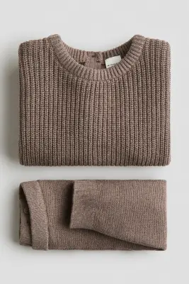 Ensemble 2 pièces en maille de coton - Marron clair — photo 1