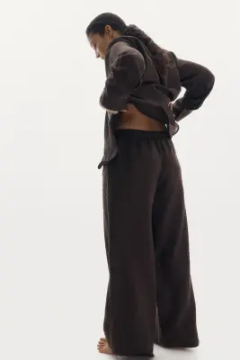 Pantalon large en lin - Marron foncé — photo 1