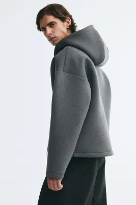 Veste à capuche zippée Oversized Fit en scuba - Gris foncé chiné — photo 4