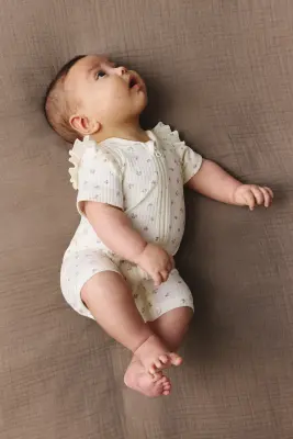 Lot de 2 pyjamas volantés en coton - Rose clair/fleuri — photo 2