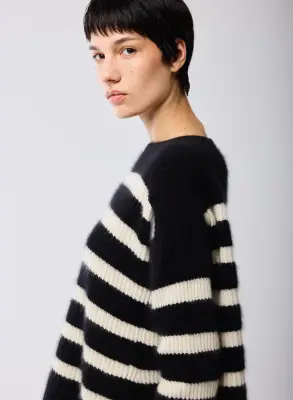 Pull Marinière Noir / Beige Col Rond Manches Longues en Laine / Fox / Polyamide — photo 4