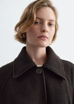 Manteau trois-quarts en laine bouclée - Marron foncé — photo 3