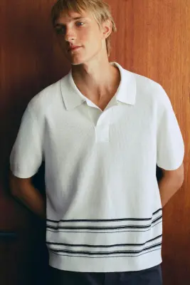 POLO RAYÉ EN MAILLE DE COTON ET LIN - CRÈME / RAYURES — photo 5