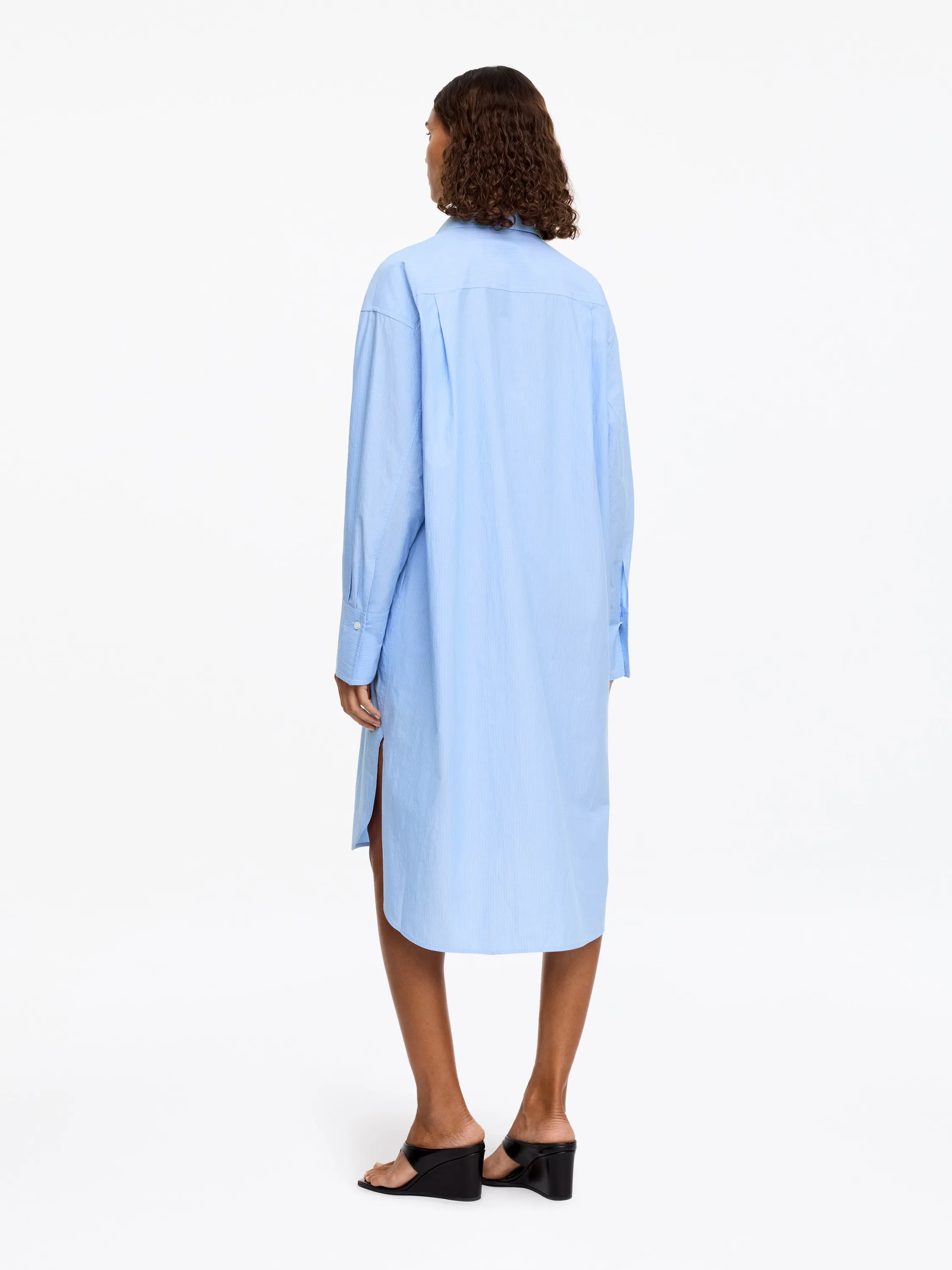 Robe-chemise ample en coton - Bleu/Rayé