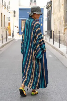 Kimono Rayures d'Azur en Chirimen — photo 4