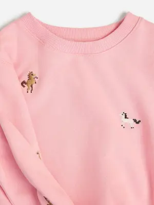 Robe sweat brodée - Rose/Chevaux — photo 3