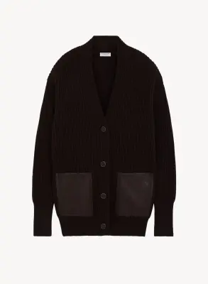 Cardigan en cuir et laine mérinos — photo 4