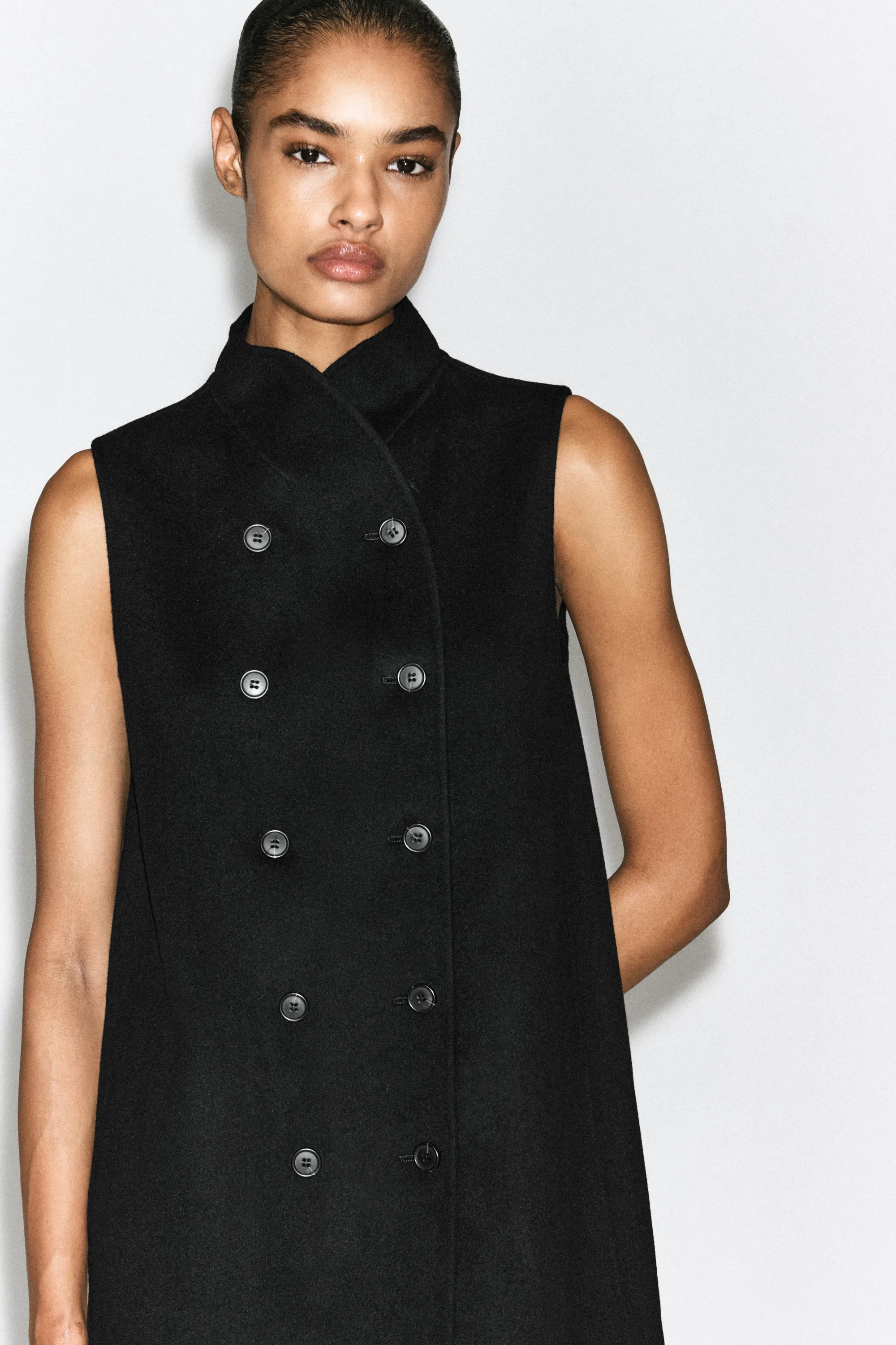 ROBE COURTE EN LAINE MÉLANGÉE DOUBLE FACE - NOIR
