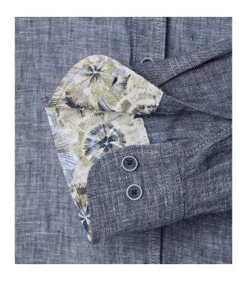 CASA MODA CHEMISE LIN COL MAO  Bleu Chiné — photo 5