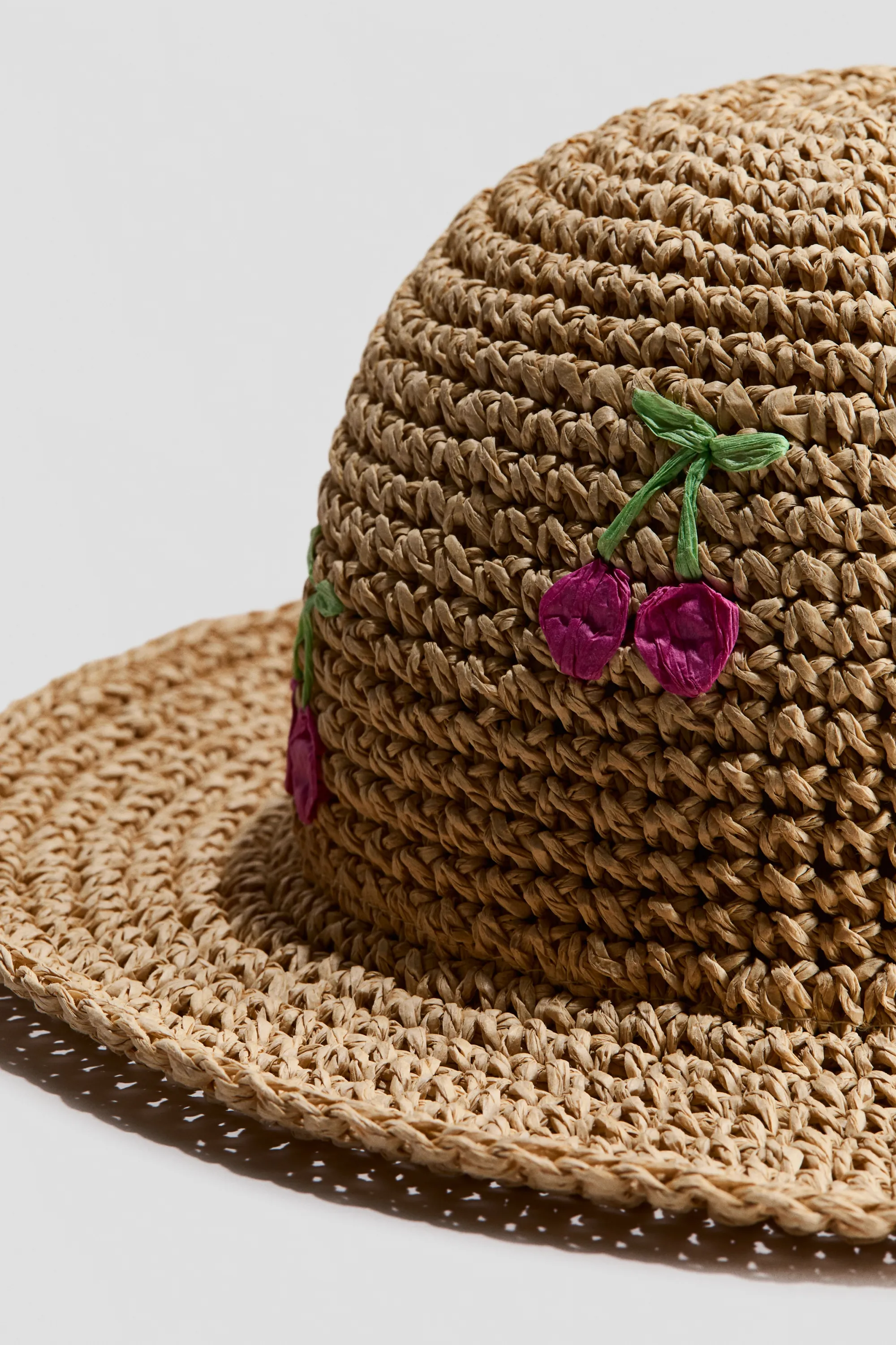 Chapeau de paille avec applications - Beige/cerises