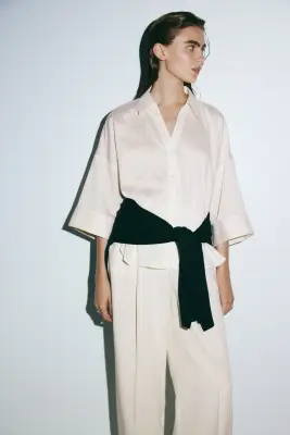 Chemise oversize en viscose mélangée - Crème/rayures tennis — photo 2