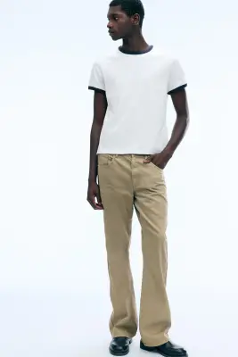 T-shirt en coton avec bordures contrastées et manches courtes - Blanc - Liseré Bleu — photo 2