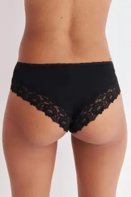Lot de 3 shortys en coton et dentelle - Noir — photo 3