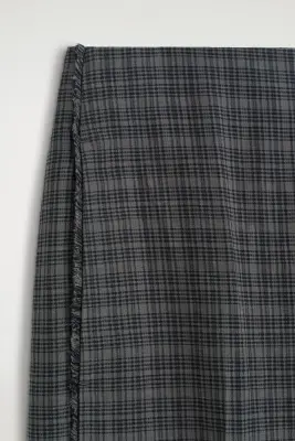 PANTALON EN LIN ET COTON À CARREAUX ET FRANGES - GRIS / BRUN / CARREAUX — photo 4
