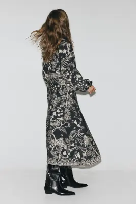 Robe portefeuille à manches longues - Noir/motif — photo 3