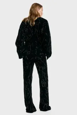 Pantalon en velours brodé - Noir — photo 4