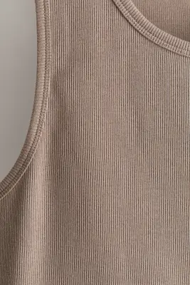 Débardeur côtelé Slim Fit - Beige — photo 4