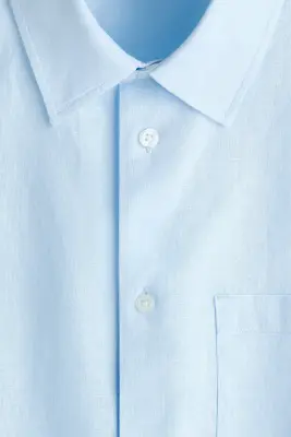 Chemise Relaxed Fit en lin mélangé - Bleu clair — photo 5