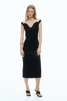 Robe épaules nues ajustée - Noir — photo 2