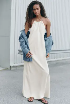 Robe dos nu avec cordon de serrage - Crème — photo 1
