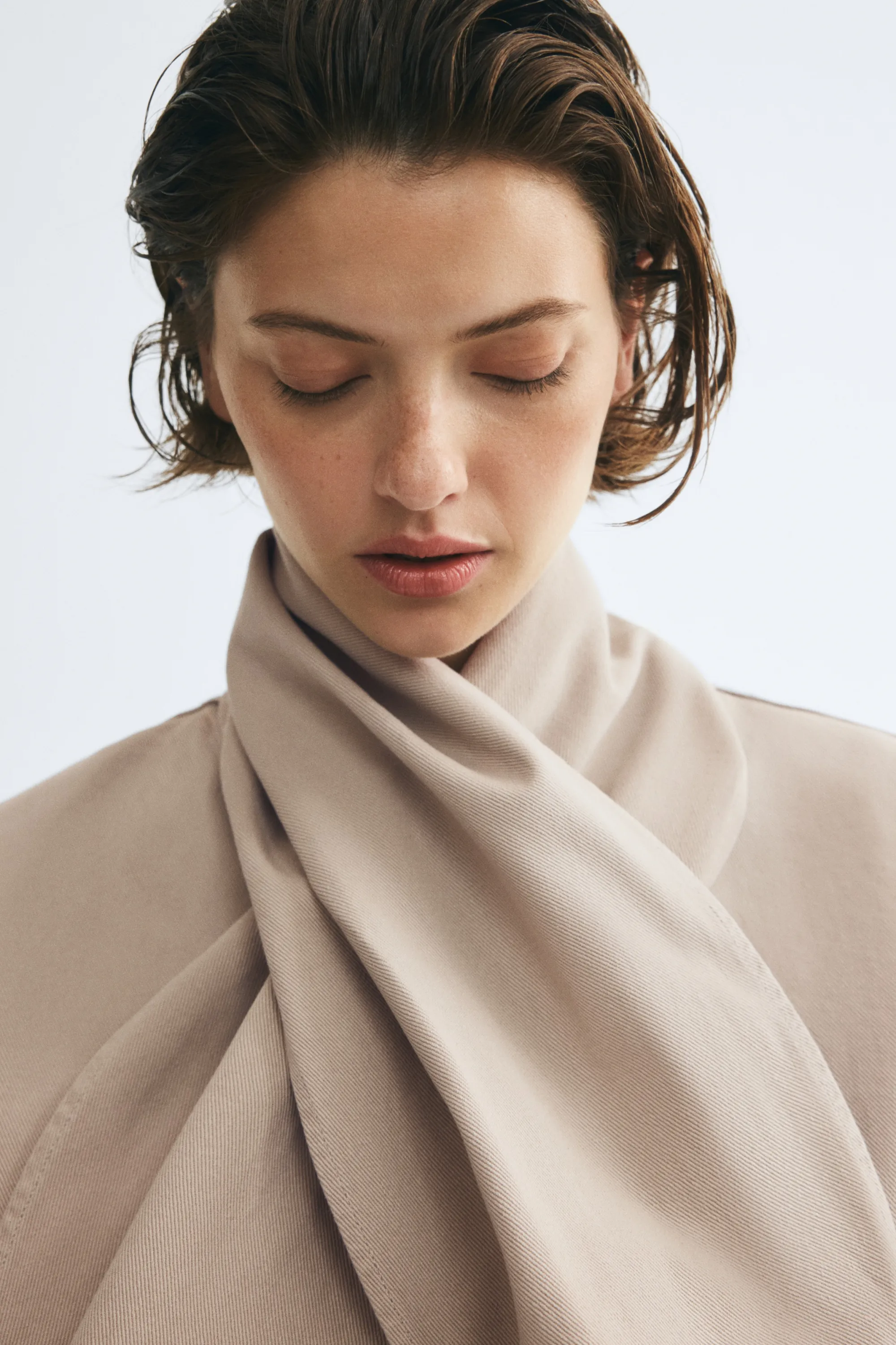 Scarf-collar twill jacket - Beige clair