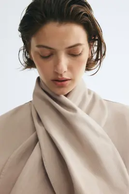 Scarf-collar twill jacket - Beige clair — photo 1