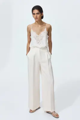 Pantalon chic à jambes larges - Crème — photo 3