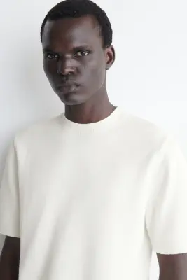 T-SHIRT EN MAILLE DE COTON - ÉCRU — photo 3