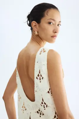 Top façon crochet avec dos dégagé - Crème — photo 3