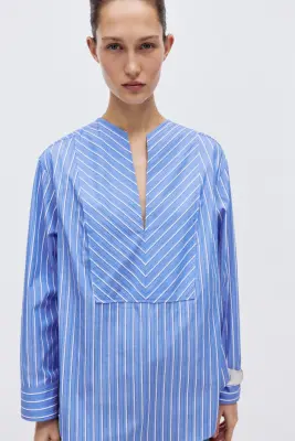Chemise oversize en coton - Bleu/rayé — photo 2