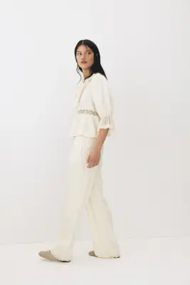 Pantalon avec cordon de serrage et dentelle - Beige clair — photo 3