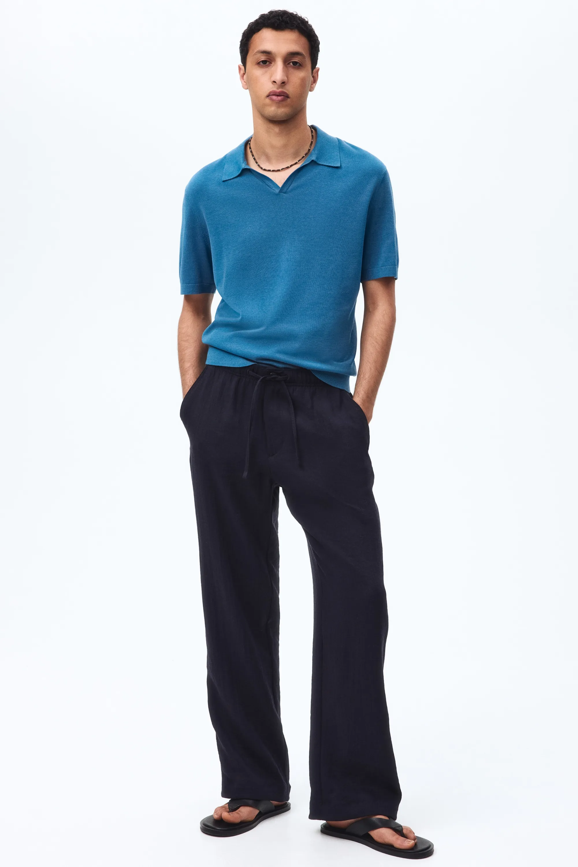 Polo Regular Fit en soie mélangée - Bleu