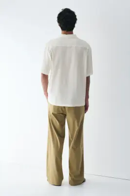 Chemise Easy-care Regular Fit en lin mélangé - Crème — photo 1