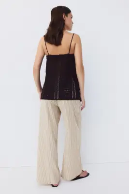 MAMA Pantalon texturé avec cordon de serrage - Beige clair/rayé — photo 2