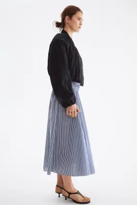 Jupe à taille smockée - Bleu marine/rayé — photo 3