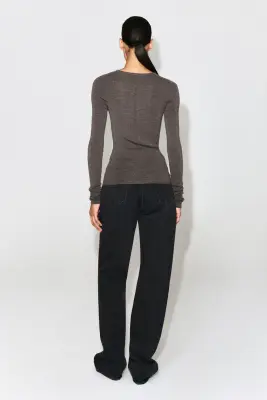 TOP À MANCHES LONGUES SANS COUTURE EN MÉRINOS - BRUN CHINÉ — photo 3
