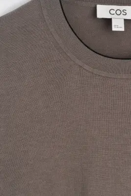 T-SHIRT EN SOIE ET COTON À BORDURE CONTRASTÉE - SABLE — photo 5