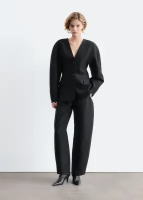 Collarless Sculpted Blazer - Noir — photo 2