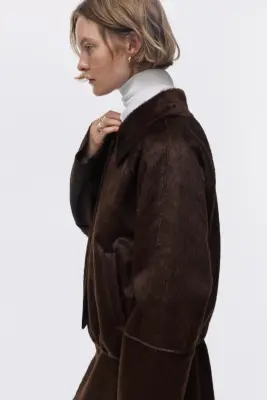 Veste courte avec col - Marron foncé — photo 3