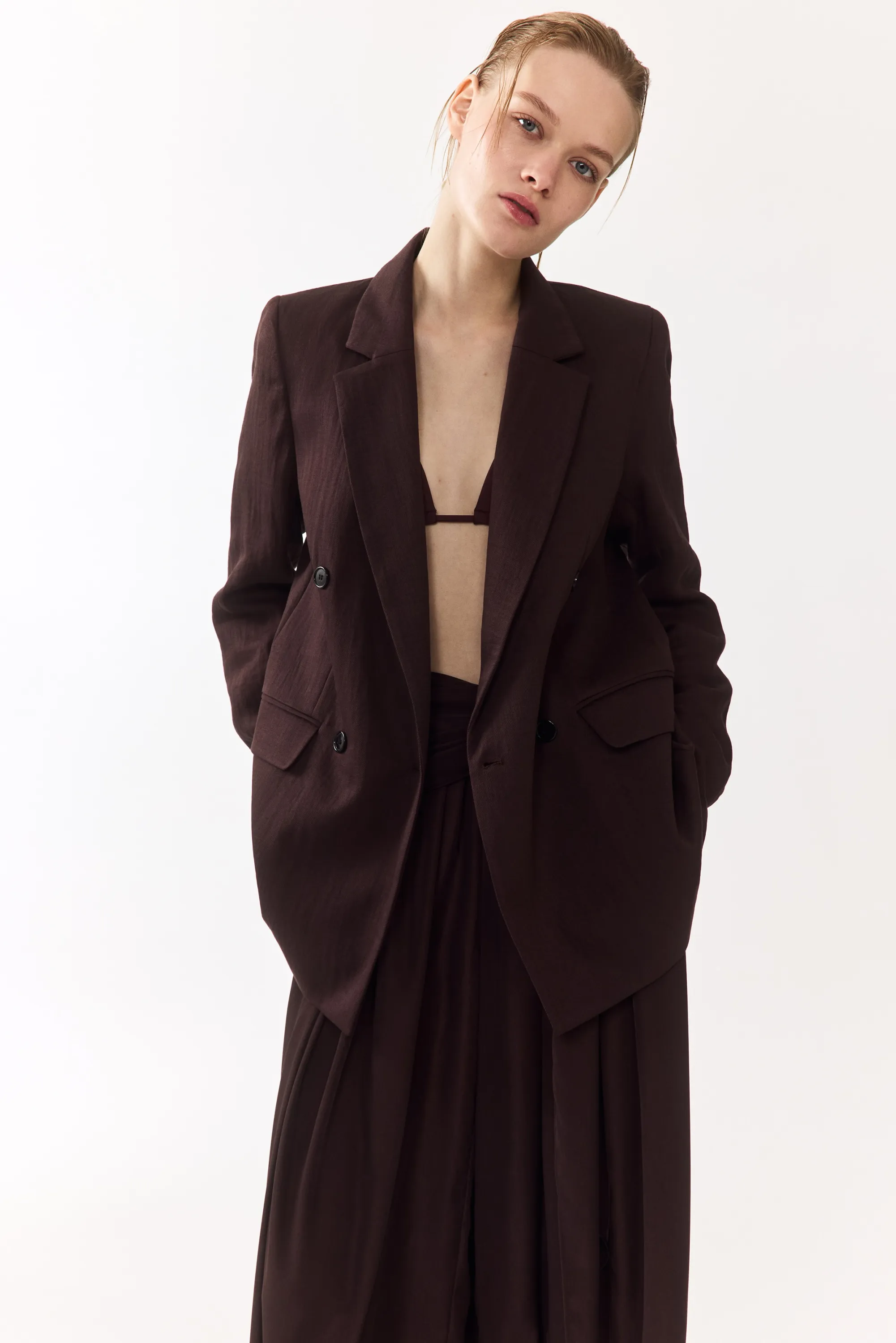 Blazer à fermeture croisée - Marron foncé