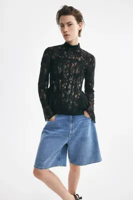 Top péplum en dentelle - Noir — photo 1